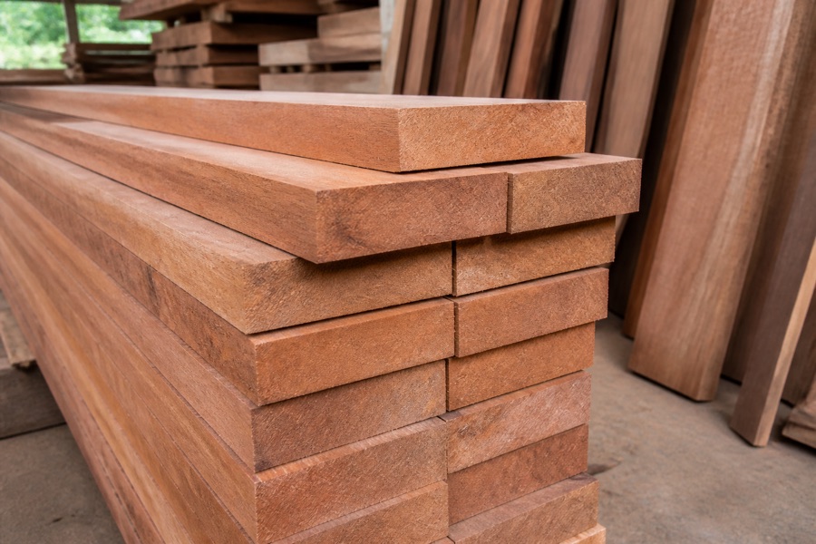 Kasai wood boards stacked in a timber shop